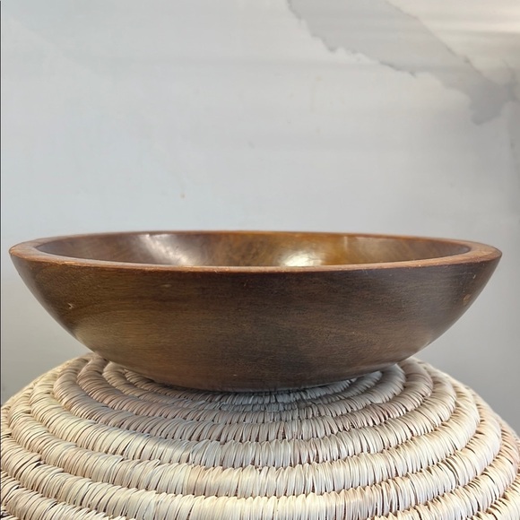 Brown Wooden Serveware Bowl with Ornate Base - Picture 2 of 3